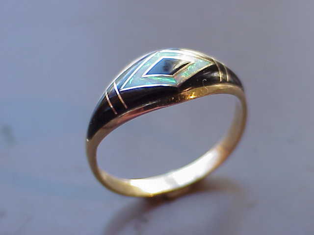     Dramatic Southwest Style   14k Inlay Ring   Ojo De Dios   